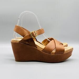 Kork Ease Sandal Womens 8 Brown Leather Wedge Platform Ankle Strap Buckle Shoes